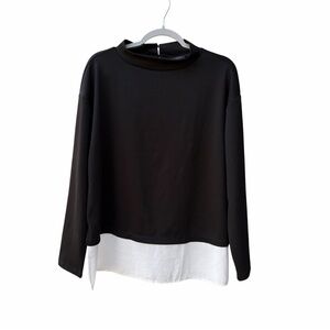 Ann Taylor Factory Black/wht Layered Mixed Media Long Sleeve Top Women Size L